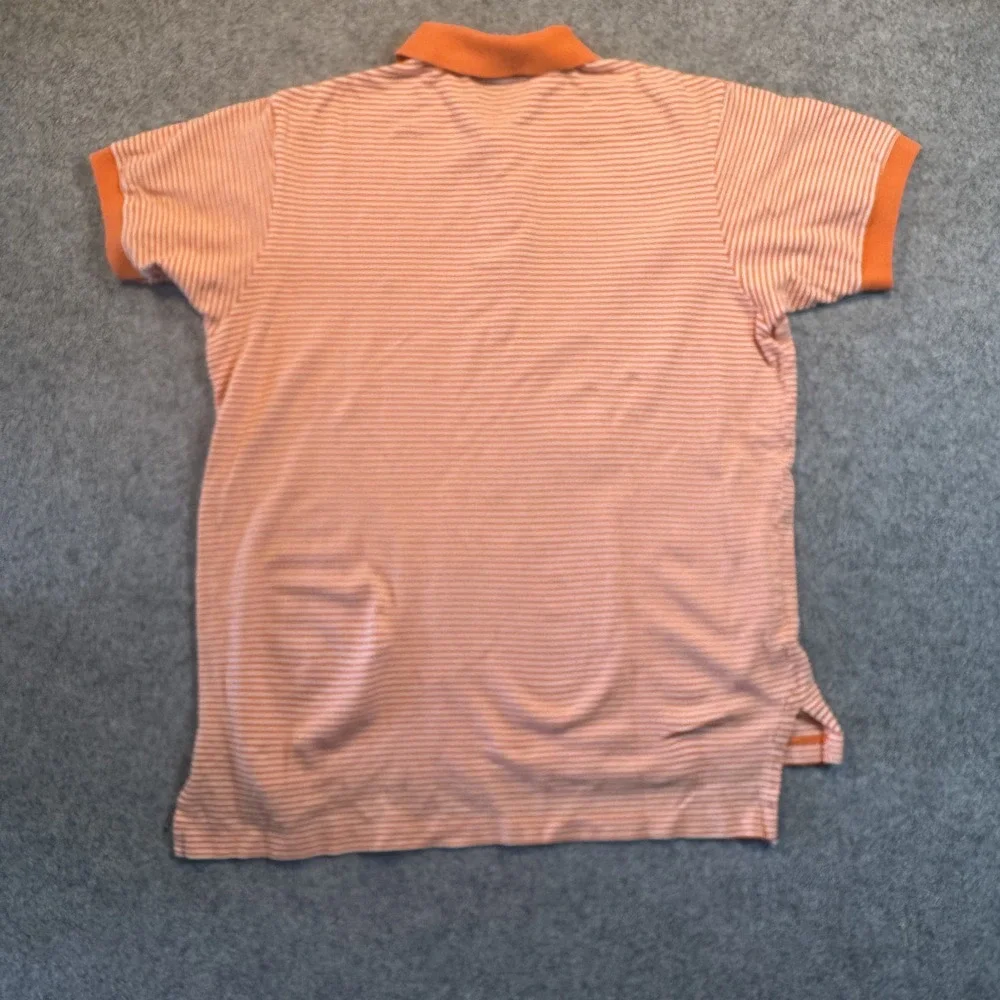 Polo Ralph Lauren Striped Polo Shirt Large Orange White 100% Cotton Short Sleeve